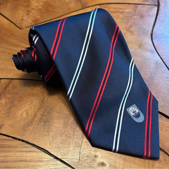 NEW Maserati Club Repp Necktie Neck Wear Tie Trident Logo Luxury Supercar Blue